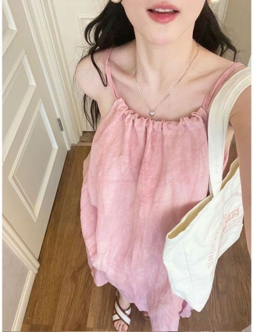 Pink halter-neck maxi dress, new summer style, beach vacation dress, unique design.