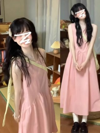 French-style petite pink sleeveless suspender dress, women's clothing, 2025 new summer style, high-end feel.