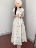French-style floral puff sleeve dress for women, new summer 2025 style, unique, high-end, and exquisitely beautiful.