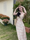 2024 Spring/Summer New Patchwork Floral Print Sundress with French Chic and A-line Fit
