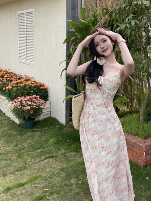 2024 Spring/Summer New Patchwork Floral Print Sundress with French Chic and A-line Fit
