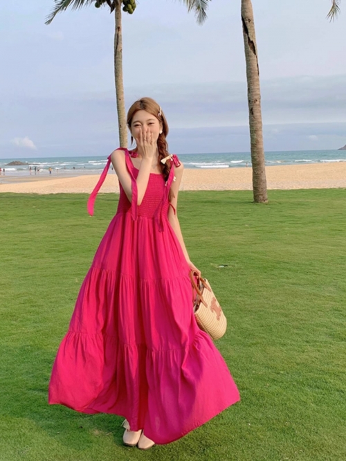 Plus-size sexy vacation style halter maxi dress, new sweet strapless fresh dress for plus-size girls.