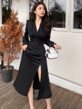 French-style high-end V-neck black dress for women, plus size, fitted waist, sexy and elegant long dress for autumn.