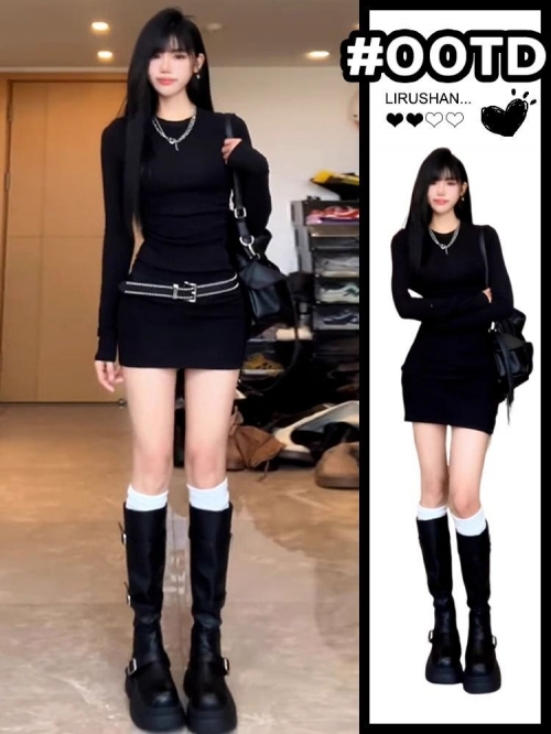 Black sexy bodycon dress for women, autumn/winter 2025 new style, perfect for layering under a coat.