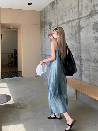 Sophisticated, unique design, tie-dye elegant slip dress, summer loose and relaxed style, perfect for beach vacations.