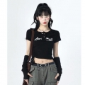 Women's Summer Slim Fit Short-Sleeve Knit T-Shirt with Extended Sleeves, Off-Shoulder Sleeves, Sexy Waist-Cut Top, Crop Top