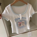 Sweet and spicy style women's T-shirt, new summer 2023, sexy slim fit, cropped short-sleeved t-shirt, short style, faux two-piece.