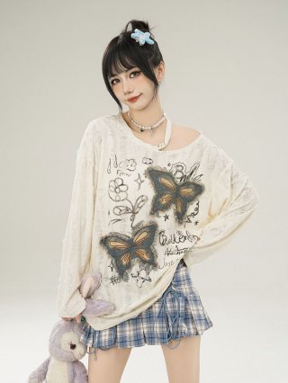 MR Original Ripped Fabric American Retro Butterfly Appliqu MR Original Ripped Fabric American Retro Butterfly Appliqu