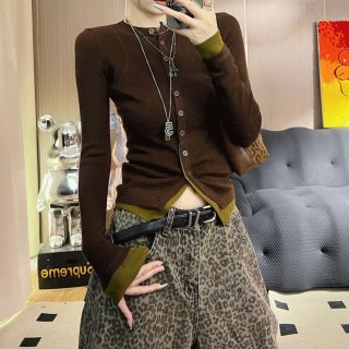 MR [Shipped] Early Autumn Outfit: Faux Two-Piece Knit Cardigan for Women, Spring and Autumn Chic