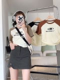 American retro style T-shirt for women, new summer print, raglan sleeve, round neck, crop top, short sleeve top.