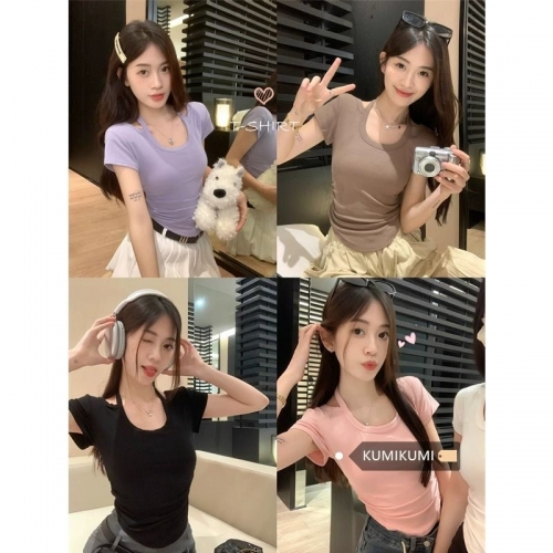 [Real Price] Sexy Girl Tie-Waist Halter Neck Short Sleeve Off-Shoulder T-Shirt, Summer Design, Irregular Cropped Top