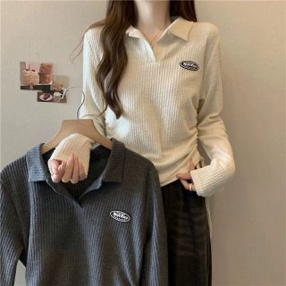 MR Plus Size Polo Neck Long Sleeve T-Shirt for Autumn, Women's Clothing, Drawstring Short Design MR Plus Size Polo Neck Long Sleeve T-Shirt for Autumn, Women's Clothing, Drawstring Short Design