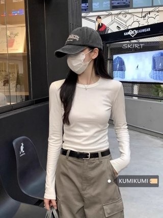 MR ribbed German velvet white inner layer base shirt women's autumn and winter slim fit T-shirt with off-shoulder top