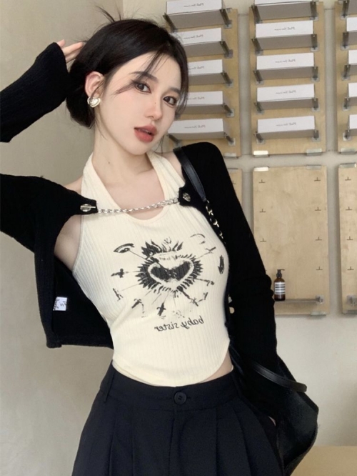 Black long-sleeved shawl cover-up set for women, autumn and winter, sexy halter neck camisole two-piece set.