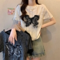 Original ripped fabric, unique and exquisite ripped loose short-sleeved T-shirt for women, summer design, niche short style.
