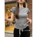 Grey Romance Sweetheart ~ Polka Dot Short-Sleeve T-Shirt for Women, Summer Basic Versatile Slimming Sweet and Spicy Round Neck Top