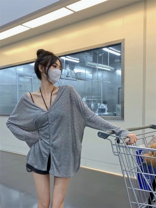 MR Original Fabric Sunscreen Cardigan for Women, Long Sleeve, Summer Outerwear, Thin, Loose, Breathable, Slightly Sheer