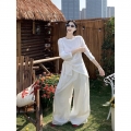 MR [High Quality] Relaxed, slightly sheer long-sleeved T-shirt for women, summer style, tie-waist, thin, loose fit, sun protection cover