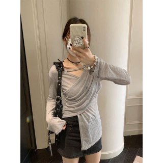 MR Original Fabric Niche Design Cross-Strap Sun Protection Shirt French V-Neck Thin Long-Sleeve T-Shirt MR Original Fabric Niche Design Cross-Strap Sun Protection Shirt French V-Neck Thin Long-Sleeve T-Shirt