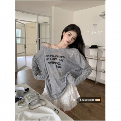 MR Original Style Letter Print Tencel Sunscreen T-Shirt for Women, Autumn, Loose Fit, Relaxed Style, Versatile Long Sleeve MR Original Style Letter Print Tencel Sunscreen T-Shirt for Women, Autumn, Loose Fit, Relaxed Style, Versatile Long Sleeve