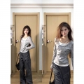 MR Tencel Cashmere Korean Style Sweet and Spicy Butterfly Faux Two-Piece Long-Sleeve T-Shirt for Women, Unique Design