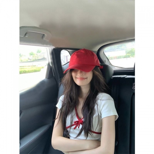 MR [40-count fine cotton] Bowknot V-neck white short-sleeved t-shirt for women, summer slim fit, flattering and unique.