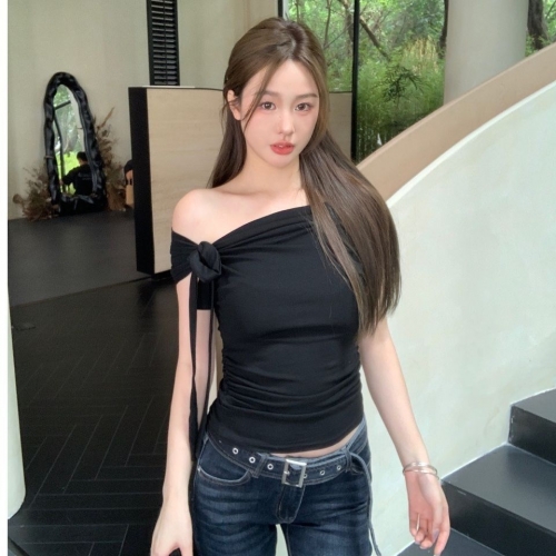 MR Pure Desire Off-Shoulder ~ Stylish Off-Shoulder Halter Neck Short-Sleeve T-Shirt, Summer Slim Fit Bandeau Top