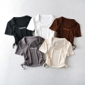 [In Stock] Stylish and Chic Drawstring Short-Sleeve Collared T-Shirt, New Summer Style, Women's Letter Embroidery Short Top
