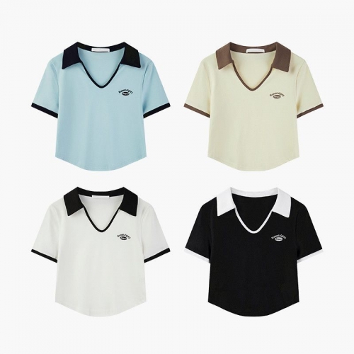 [In Stock] Women's Short-Sleeve T-Shirt with Polo Collar, Slimming Summer New Style, Unique and Sexy Design