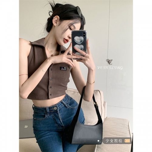 [Original Fabric] POLO Collar Tank Top for Women, Summer Hot Style, Unique Short Outerwear, Sleeveless