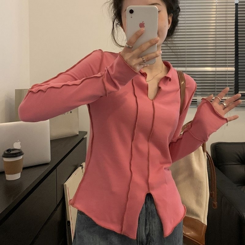 [Original Quality] Stylish Short-Sleeve T-Shirt with Small Slit, Slimming Outer Seam, and Brightening Effect