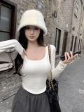 MR White U-neck Slim Fit Long Sleeve T-Shirt Women's Autumn Pure and Sexy Inner Layer Top