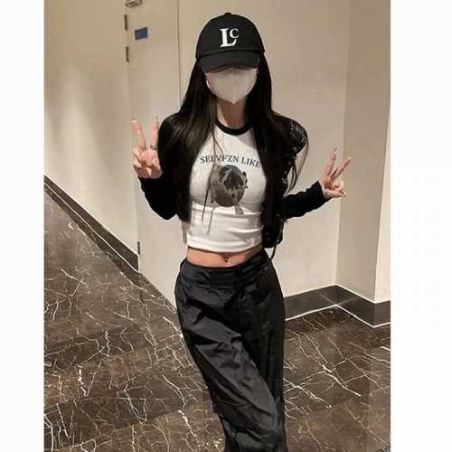 MR American Retro Raglan Long Sleeve T-Shirt Women's Base Layer Slim Fit Sexy Style Short Top with Shoulder Cover MR American Retro Raglan Long Sleeve T-Shirt Women's Base Layer Slim Fit Sexy Style Short Top with Shoulder Cover