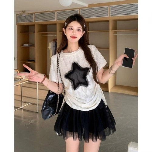 Official Images: Irregular Design American Retro T-Shirt, New Summer Women's Clothing, Drawstring Short Hot Top