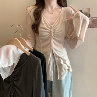 MR Original Fabric Ice Silk Sunscreen Cardigan for Women, Summer Thin Cover-up, Pure and Alluring Irregular V-Neck Long Sleeve MR Original Fabric Ice Silk Sunscreen Cardigan for Women, Summer Thin Cover-up, Pure and Alluring Irregular V-Neck Long Sleeve