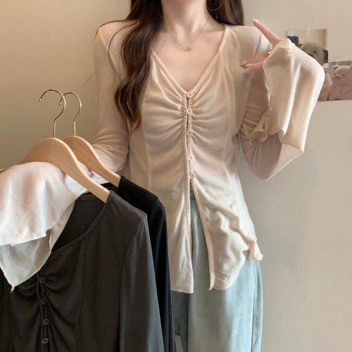 MR Original Fabric Ice Silk Sunscreen Cardigan for Women, Summer Thin Cover-up, Pure and Alluring Irregular V-Neck Long Sleeve