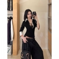 MR [Original Recipe] American Hot Girl V-Neck Long Sleeve T-Shirt Women's Autumn Design Faux Two-Piece Shirt