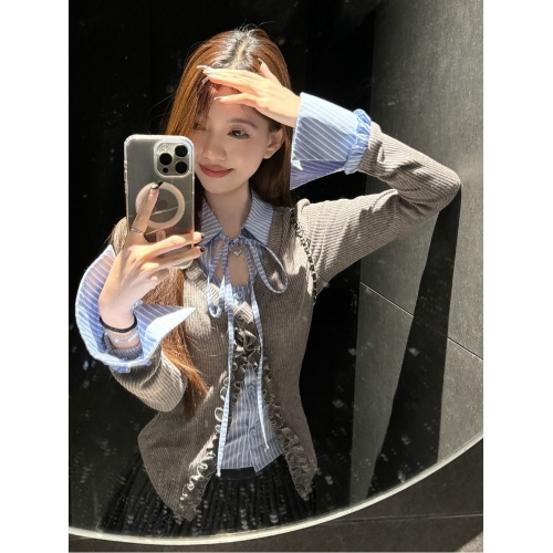 MR [Original Quality] College Style Retro Long-Sleeved Shirt Women's Spring Cardigan Shirt Slimming and High-End Feel