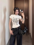 [1*1 Pure Cotton Regular Style] Printed Straight Shoulder Regular Short Sleeve High Elasticity New Summer Slim Fit