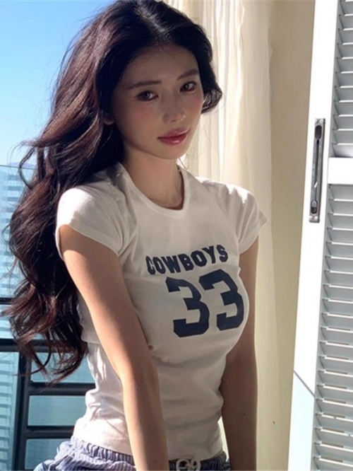 [1*1 Pure Cotton Regular Style] Printed Straight Shoulder Regular Short Sleeve High Elasticity New Summer Slim Fit