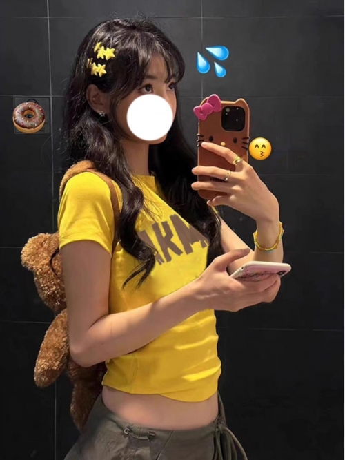 [1*1 Pure Cotton Regular Style] Printed Straight Shoulder Regular Short Sleeve High Elasticity New Summer Slim Fit