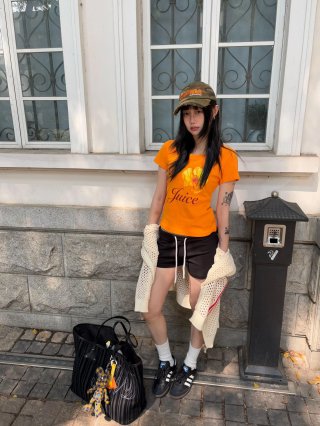 [1*1 Pure Cotton Regular Style] Printed Straight Shoulder Regular Short Sleeve High Elasticity New Summer Slim Fit