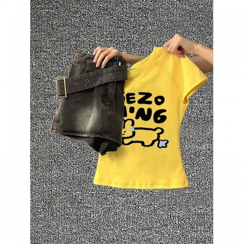 1*1 Pure Cotton High Elasticity New Summer Short-Sleeved Top, Fits Well with High-Waisted Pants, Slimming and Stylish