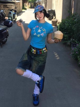 1*1 Pure Cotton High Elasticity New Summer Short-Sleeved Top, Fits Well with High-Waisted Pants, Slimming and Stylish