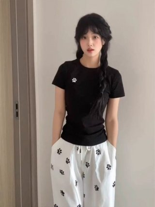 [1*1 Pure Cotton Regular Style] Printed Straight Shoulder Regular Short Sleeve High Elasticity New Summer Slim Fit