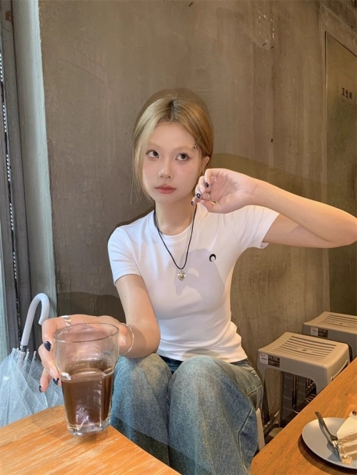 [1*1 Pure Cotton Regular Style] Printed Straight Shoulder Regular Short Sleeve High Elasticity New Summer Slim Fit