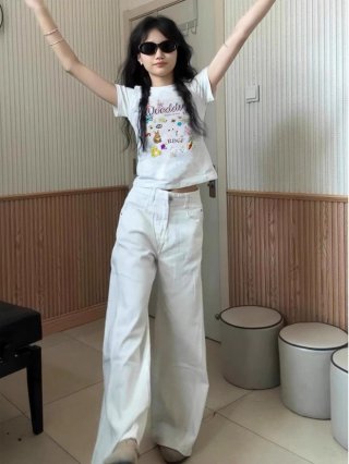 [1*1 Pure Cotton Regular Style] Printed Straight Shoulder Regular Short Sleeve High Elasticity New Summer Slim Fit