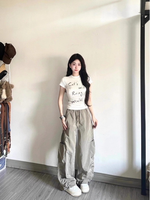 [1*1 Pure Cotton Regular Style] Printed Straight Shoulder Regular Short Sleeve High Elasticity New Summer Slim Fit