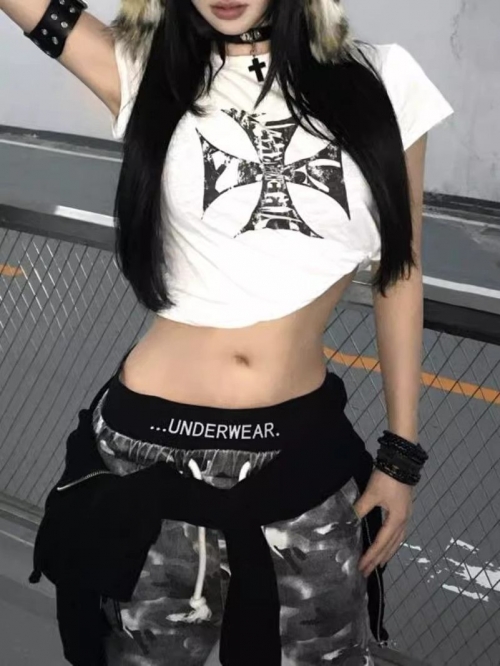 [1*1 Pure Cotton Regular Style] Printed Straight Shoulder Regular Short Sleeve High Elasticity New Summer Slim Fit