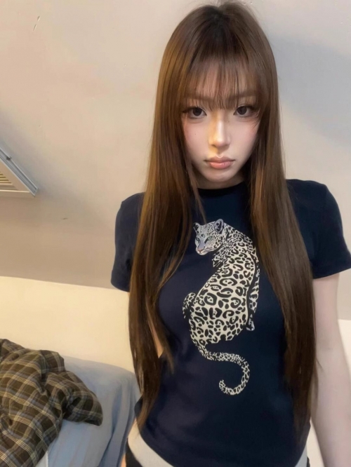 [1*1 Pure Cotton Regular Style] Printed Straight Shoulder Regular Short Sleeve High Elasticity New Summer Slim Fit